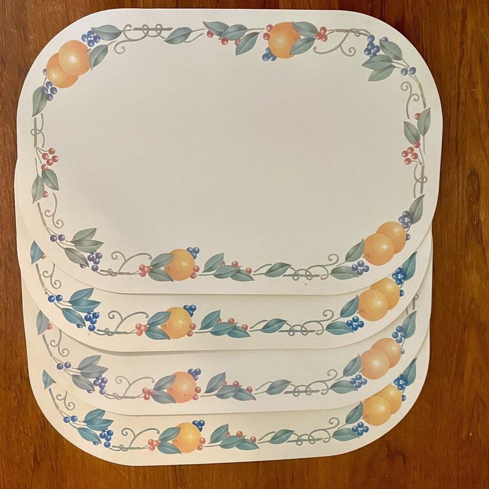 Vintage 4 NEW Corelle Abundance Vinyl Placemat Corning Fruit Vine Reversible